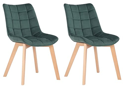 CLP 2er-Set Esszimmerstühle Passaic Samt, ergonomisch gepolstert & gesteppt, mit Bodenschonern, bis 150 kg belastbar | Farbe grün