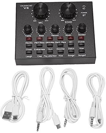 Cusstally V8 Carte Son Ensemble Audio Interface Microphone Externe Direct Carte Son Fonction Bluetooth Fonction pour Ordinateur Pc Mobile Chanter Enregistrement