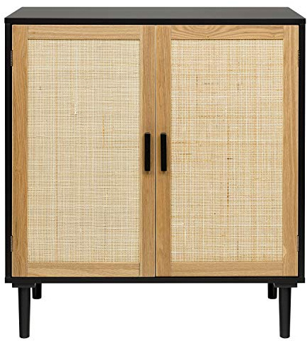 Finnhomy Sideboard Sideboard Wohnzimmer mit Rattan verzierten Türen Küchenschrank Küchenschränke Aufbewahrungsschrank für Esszimmer Flur Sideboards (L80 x B40 x H88 cm, Schwarz)