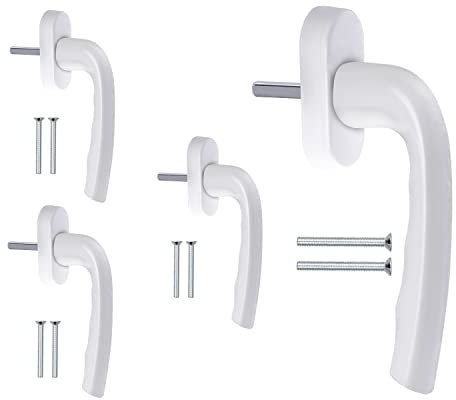 Stahlia Fenstergriffe Weiß (4 Stück) Premium Aluminium Balkontürgriff außen Terrassentür Griff Fensterbeschläge Rasterolive Fenster Ersatzteile