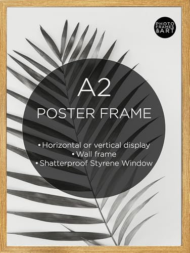 pf+a Oak Effect Frame For A2 (42x59.4cm) Poster - STYRENE WINDOW - Oak Poster Frame For A2 Portrait and Landscape Display
