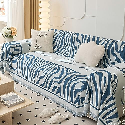 Gualiy Sofa Überzug 180x130cm, Geometrisch Muster mit Buchstaben Couch Überzug 1 Sitzer Sofahusse Kratzfest Blau Sofabezug für Schlafzimmer