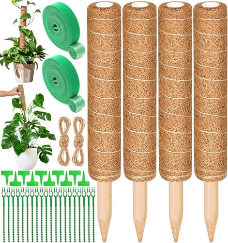 ZLPBAO 4 Pezzi Palo Totem in Fibra di Cocco Set, 42 cm Palo Cocco Piante Sostegno Piante Supporti per Piante Pieghevoli Fibra di Cocco per Piante per Pianta Monstera Deliciosa