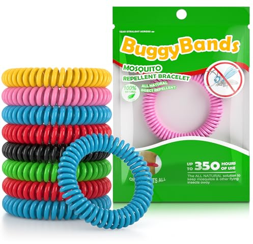 BuggyBands 24 Pack Mosquito Bracelets, Mosquito Bands for Adults and Kids with Individually Wrapped & DEET Free, Natural and Waterproof Wristbands Citronella Bracelets for Camping Hiking