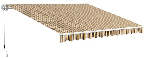 Outsunny Toldo Manual Retráctil 350x250 cm, Toldo Exterior Terraza con Ángulo Ajustable, Brazo Articulado, Montaje a Pared, Estructura de Aluminio, Anti-UV e Impermeable, para Jardín, Gris y Amarillo