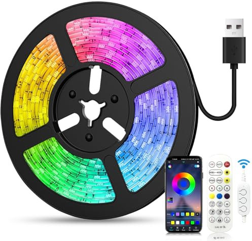 LED Strip 2m USB, RGB LED Streifen, Farbwechsel LED Lichterkette mit Fernbedienung, App-steuerung, Musikmodus, Timer-Einstellung, LED Band für Haus Schlafzimmer TV KücheDeko