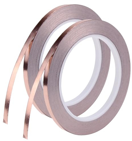 Yolistar 2pcs Ruban de Cuivre, Ruban à Double Blindage Conducteur en Cuivre Auto-adhésif, Ruban de Cuivre Résistant à la Chaleur, pour Blindage EMI, Réparation électrique, Slug Repellent (5MM x 50M)