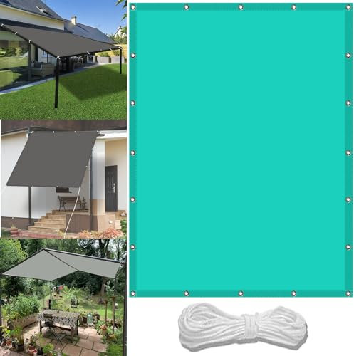 Segeltuch Mit Ösen 1.4 x 2 m Wasserdicht Sichtschutz Balkon Reißfest UV-Schutz nach Mass Polyestergewebe Mit Seil Sonnenschutz Markise für Pool und glasdach, Himmelblau