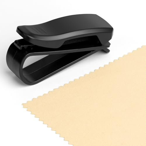 Brillenhalter Auto Sonnenblende + Brillenputztuch - 1x Clip Sonnenbrillenhalter Auto Brillenhalter Brillenablage Auto Innenausstattung Brillenclip Auto Schwarzer Bestes Autozubehör Glasses Holder