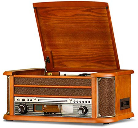 Tourne-Disque Bluetooth 6 en 1 et Centre multimédia, Haut-parleurs stéréo intégrés, Platine Vinyle, Haut-Parleur Bluetooth Vintage, adapté être placé dans Le Salon à la Maison