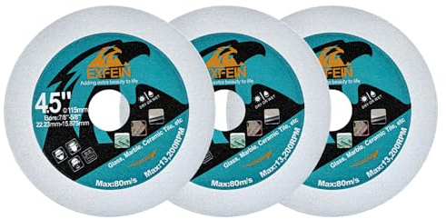 EXFEIN Disco da taglio per vetro da 115 mm, 3 pezzi, disco diamantato ultra sottile per vetro, giada, bottiglie di vino, piastrelle, marmo in ceramica