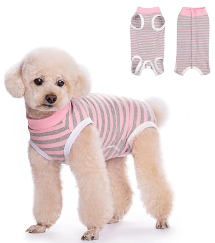 FEimaX Traje de Recuperación para Perros, Chaleco de Recuperación Después de la Cirugía para Perros y Gatos Hembras Machos, Body Perro Transpirable Protector de Heridas Abdominales (Rosa-Gris, S)