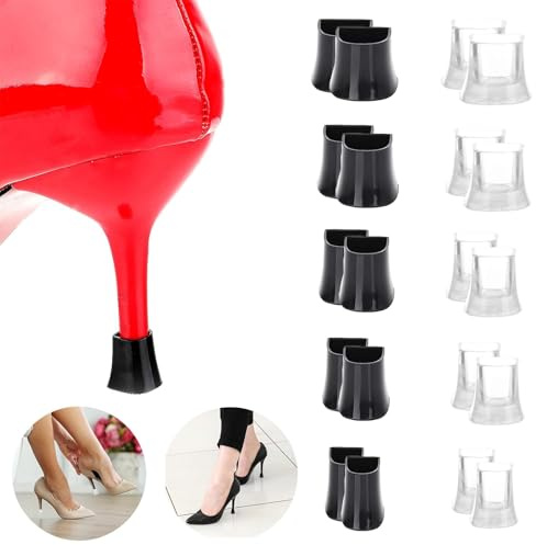 10 Paar High Heel Protectors, Schwarzer und Transparenter Fersenschutzkappen, Absatzschoner Absatzschutz Stöckelstulpen Fersenschutz Anti Rutsch Design, High Heel Stopper für Hochzeit Outdoor-Events