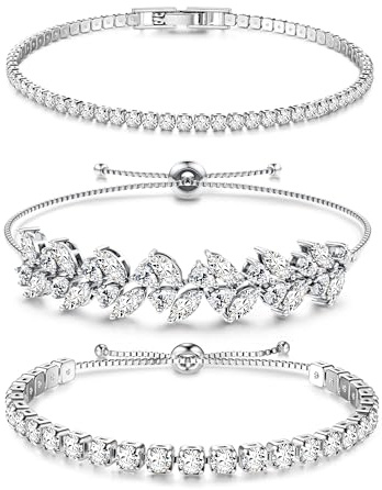 Dochais 3 Stück Tennis Armband Damen Silber Zirkonia Armbänder Diamant Armband Damen Armbänder Glitzer Tennisarmbänder Strass Kristalle Set für Frauen Mädchen Ehefrau Mutter Schmuck Geschenk E