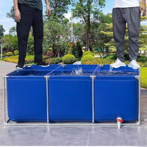 Generisch Aquakultur-Wassertankreservoir, Aquariumbecken mit Ablassventil, großes rechteckiges Becken mit Rahmen, geeignet zum Schwimmen mit Koi-Fischschildkröten,Blau,2x2x0.5m