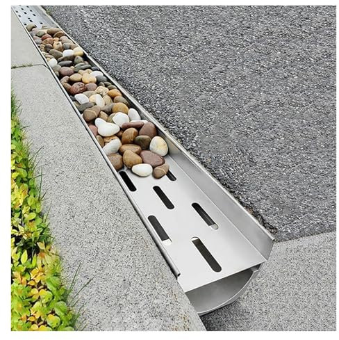 YLLFFLL Trench Drain System for Yard/Driveway/Pool/Patio, Underground Heavy Duty Channel Drain Kit with Stainless Steel Grate, Deep/shallow Profile Floor Rain Gutter(100x15x25cm)