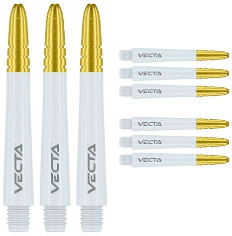 WINMAU Vecta Tiges de fléchettes en Polycarbonate - 1 Ensemble par Paquet (3 Fléchettes Tiges au Total) - Accessoires de fléchettes Professionnelles - Blanc et Or Tiges Moyennes