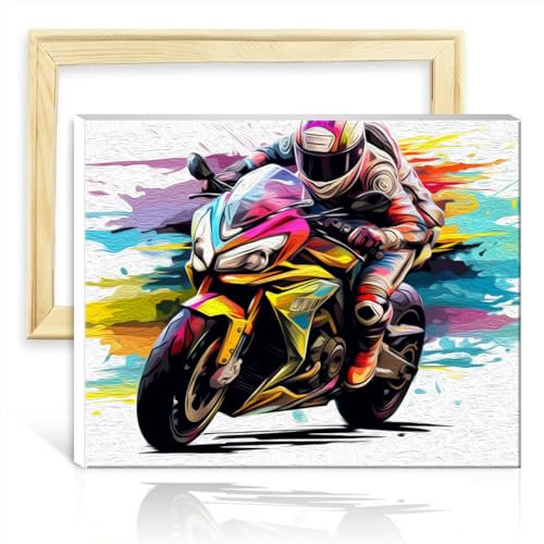 TANGFEIY Kit de pintura al óleo sobre lienzo para adultos y niños, pintura por números, piloto de motocicleta, principiantes, imágenes para decoración de pared de la casa, regalos con marco (30 x 40