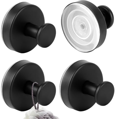 JABNOW Appendi Accappatoio Bagno 4 Porta Asciugamani Ventosa, Gancio Accappatoio Doccia in Acciaio Inox, Extra Forte Ganci Ventosa Bagno per Vetro Piastrelle Specchio, Senza Foratura, Nero