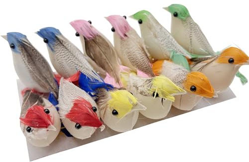 Attuslla 12 PCS Fake Birds Artificial Simulation Birds Artificial Feather Birds Colorful Mini Bird Decorative for Bird Model Crafts, Home Ornaments Garden Wedding Decoration