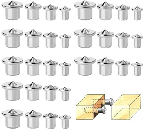 DAWRIS 32 Pcs Dowel Pin Set Woodworking Alignment Tool 6/8/10/12mm Centre Point Set Pins Marker Drilling Hole Tool Silver Carbon Steel