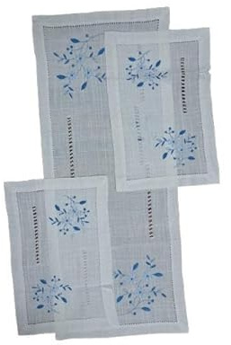 Corredocasa Tris di Centrini in Misto Lino Elegante Set 3 Pezzi per Arredo Casa, Tavolo e Comodini Disponibile in Misura Grande e Standard, con Diversi Ricami a Scelta (Ricamo Blu, Grande)