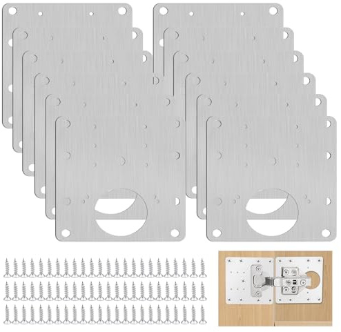 FORYNXHWIN 12Pcs Hinge Repair Plate, Stainless Cabinet Hinge Repair Plate Kit with 72 Screws for Kitchen Cupboard Door, Locker Door, Wood Furniture Hinges