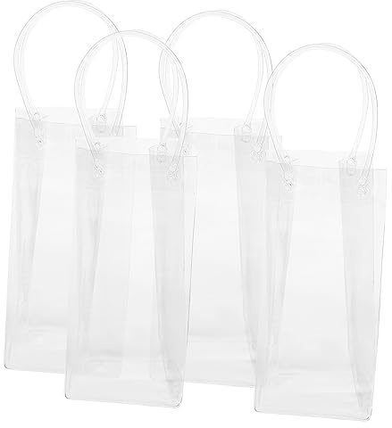 PACKOVE 4 Stück Transparente Praktische Weintaschen aus Pvc mit Tragegriff Wiederverschließbare Flaschentaschen für Geschenkverpackung und Outdoor Handliche Tragetaschen für Weinflaschen
