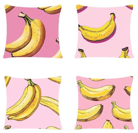 4er Set Kissenbezug Pink Kissenhülle Weich Dekokissen Banane Unsichtbarer Reißverschluss Sofakissen Zierkissen für Urlaubsparty Picknick Outdoor Garten Sofa Wohnzimmer Schlafzimmer 80x80cm Weich A-148