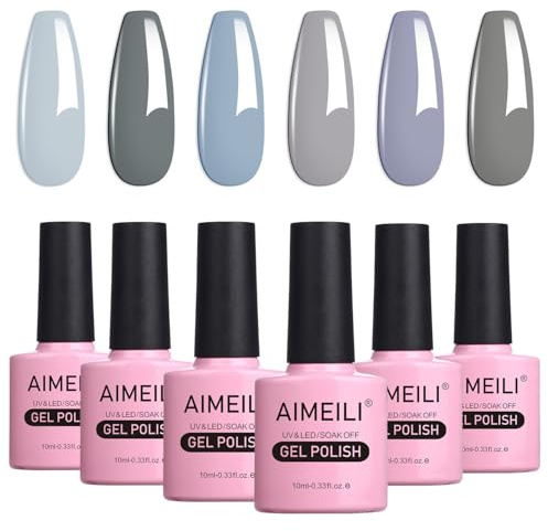 AIMEILI UV Gel Nagellack Set Grautöne 6 Farben 10ml Color Gel Soak Off UV&LED Farbgel für Nägel Grau Nagellack Gelnägel Nailart Manicure - 6-25