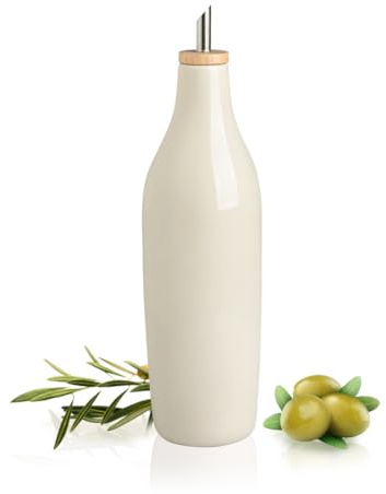 Sweejar Matte Ceramic Olive Oil Dispenser Bottle with Spout, 17 Oz Oil Dispenser for Kitchen Counter, Opaque Oil Cruet for EVOO, Vinegar, Avocado Oil Container for Cooking, Pack of 1 (Beige)
