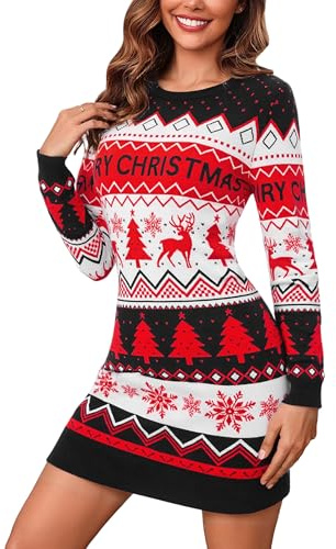 Bresdk Strickkleid Damen Weihnachten Langarm Pulloverkleid Knielang Elegant Winterkleid Strickpullover