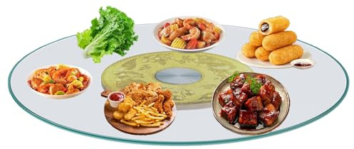 HUFIREHU Rond Plaque De Service Rotatif Assiette De Service Tournante 360° Verre Trempé Plateau Tournant En Verre Rond Pour Table À Manger(Pattern,60cm)
