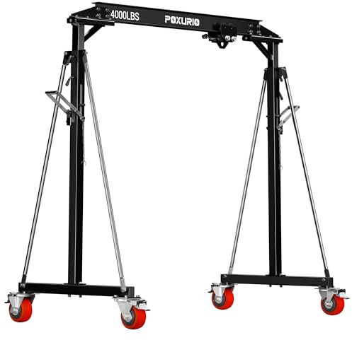 POXURIO 2T Portable Gantry Crane, 4000LBS Capacity, Height Adjustable 8.5-12.5 FT, 6.56FT Wide Steel I-Beam Hoist, for Workshop, Garage, Factory, Warehouse, Automotive Repair, Black-2025 Upgraded