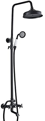 3 Way Shower System Wall Mounted Retro Style Rain Mixer Shower Combo Set with High Pressure Rainfall Shower Head, Handheld Shower and Tub Spout Faucet