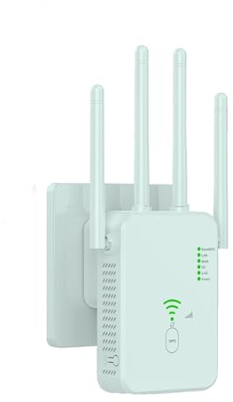 Repetidor WiFi WPS, Amplificador Señal 4 Antenas, Extensor 2 Puertos LAN | 4 Antenas Alta Ganancia, Cobertura 360°, 2 Puertos LAN, 5 Modos, WPA2 Seguridad, Plug and Play, WPS, Ideal Hogar y Oficina