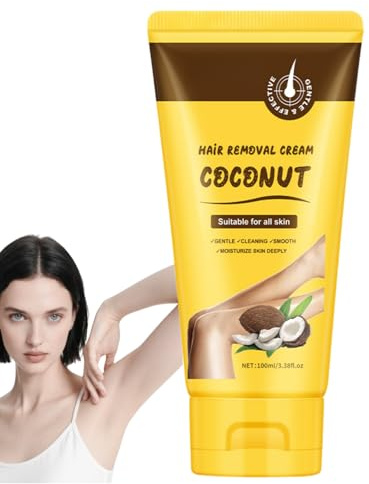 Hair Removal Cream with Coconut Oil for Face, Bi/kini & Body - Facial Hair Remover Cream for Women, Inhibit Growth, Depilatory Cream for Smooth Skin, Gentle Formula for Skin