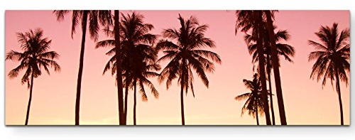 Paul Sinus Art Leinwandbilder | Bilder Leinwand 120x40cm idyllischer Sonnenuntergang zwischen Palmen
