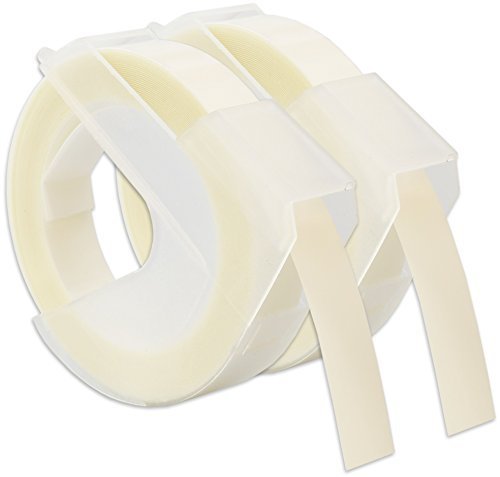 CARTRIDGES KINGDOM 2 Prägebänder 3D 9 mm x 3 m Weiss auf Transparent/Farblos | kompatibel für Dymo Omega und Junior Etikettenprägegerät für den Heimbedarf | Kunststoff, Selbstklebend
