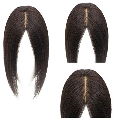 Echthaar-Kronen-Topper für dünner werdendes Haar, 9,1 x 15,2 cm, Seidenbasis, Clip-in-Haar-Topper, für weibliche Glatze, dunkelbraun, 20,3 cm