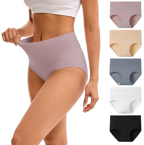 INNERSY Slip Femme Coton Culotte Taille Haute Shorties Mamie Doux Culottes Confortables Lot de 5 (S, Couleur Tranquille)