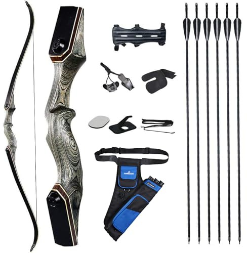 TOPARCHERY 60'' Archery Recurve Bow Takedown Bow Hunting Bow and Arrow Set Adult Target Practice Competition Survival Longbow Right Hand 30-50lbs with 6pcs Fiberglass Arrows （50lbs）