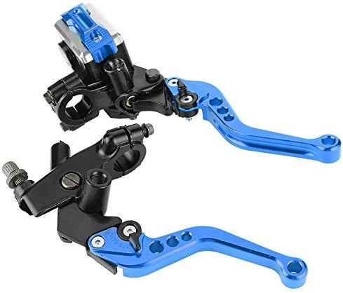 Aramox hydrauliska bromsar motorcykel pit bike bromshandtag, universal hydraulisk broms huvudcylinder spak motorcykel set 1 par 22 mm (7/8) styrbroms ATV huvudkoppling cylinder reservoarspak (blå)