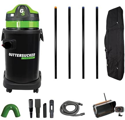 Gutter Sucker Junior, Gutter Vacuum with 4 Pole Push Fit Package and Recordable SurveyCam Inscpection Camera, Black, 1400 W