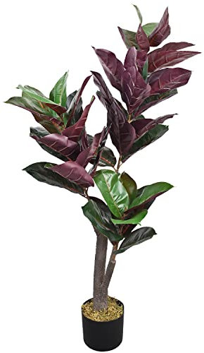 Decovego Gummibaum Kautschukbaum Kunstpflanze Künstliche Pflanze 110 cm Kunstblume Innendekoration Kunst Pflanze wie echt im Topf