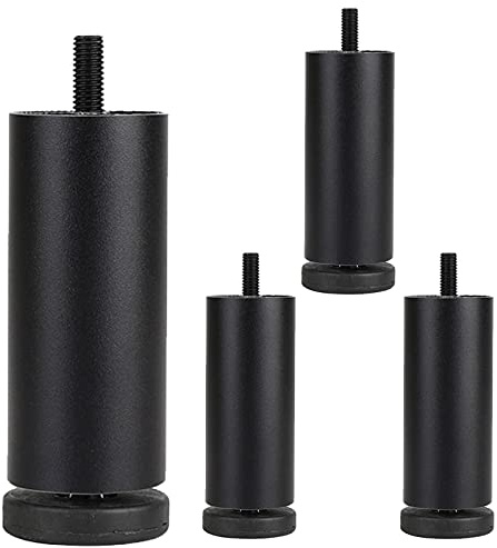 Jolan 4 Pcs Furniture Legs 6cm, 8cm, 10cm, 12cm, 15cm, 20cm, 25cm, 30cm, Metal, Round, Adjustable, Anti-slip, Black