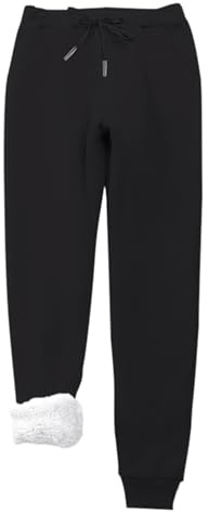 Women's Fleece Lined Joggers Solid Soft Warm Pants Athletic Trousers Drawstring Sweatpants with Pockets