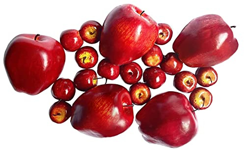Laiiqi 20 Stück Gefälschter Apfel, künstliche Früchte lebensechte rote Äpfel Set Simulation köstliche Äpfel für Heimtextilien Küchentisch Korb