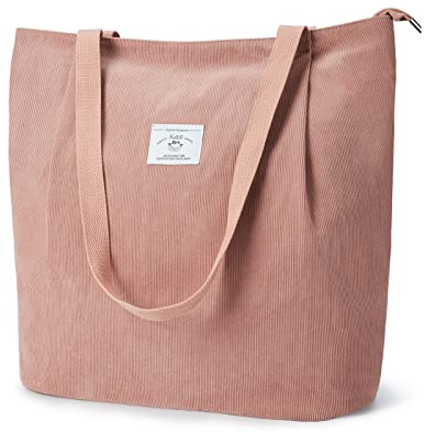 KALIDI Cord Tasche Tote Bag Damen Groß Shopper Tasche Handtasche | Große Damen Umhängetasche mit Reißverschluss für Arbeit Büro Reisen Einkaufen Schule und Alltag