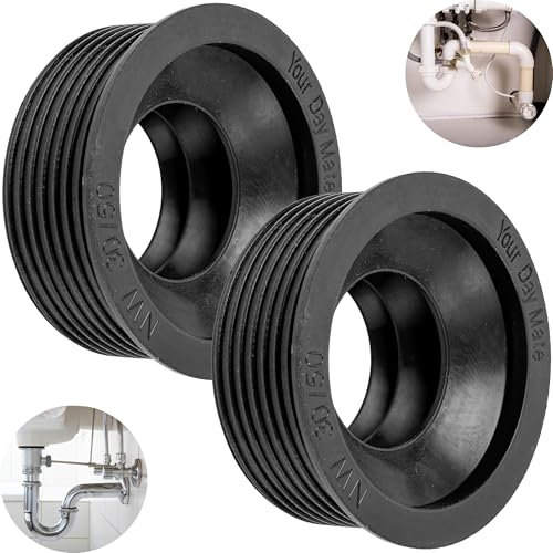 Siphon Rubber Sleeve, 2 Pieces, Made of Rubber, NW 30/50, for DN50 HT Drain Pipe Inside Ø 50 mm and 1 ¼ Siphon Pipe Outside Ø 28-32 mm, Rubber Nipple with Ø 55 mm Stop, 25 mm Long Siphon Seal